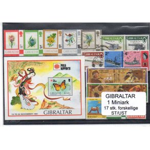 Gibraltar Samling - 1 Miniark - 17 Stk. Stemplet/Ustemplet