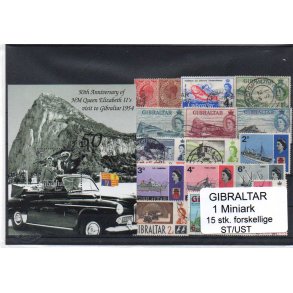 Gibraltar Samling - 1 Miniark - 15 Stk. Stemplet/Ustemplet