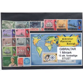 Gibraltar Samling - 1 Miniark - 15 Stk. Stemplet/Ustemplet