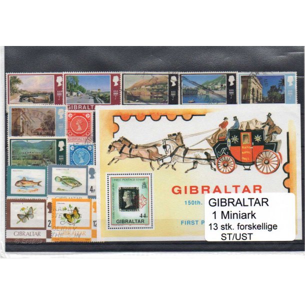 Gibraltar Samling - 1 Miniark - 13 Stk. Stemplet/Ustemplet