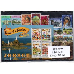 Jersey Samling - 1 Miniark -13 stk. Stempler/Ustemplet