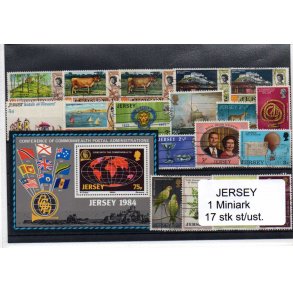 Jersey Samling - 1 Miniark -17 stk. Stempler/Ustemplet