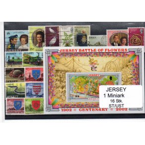 Jersey Samling - 1 Miniark -16 stk. Stempler/Ustemplet