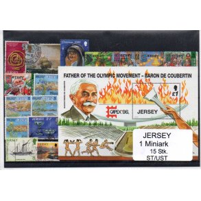 Jersey Samling - 1 Miniark -15 stk. Stempler/Ustemplet