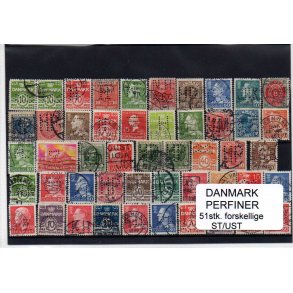 Danmark Perfiner 51 stk. Stemplet/Ustemplet