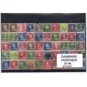 Danmark Perfiner 50 stk. Stemplet/Ustemplet