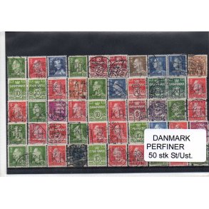 Danmark Perfiner 50 stk. Stemplet/Ustemplet