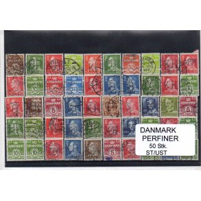Danmark Perfiner 50 stk. Stemplet/Ustemplet