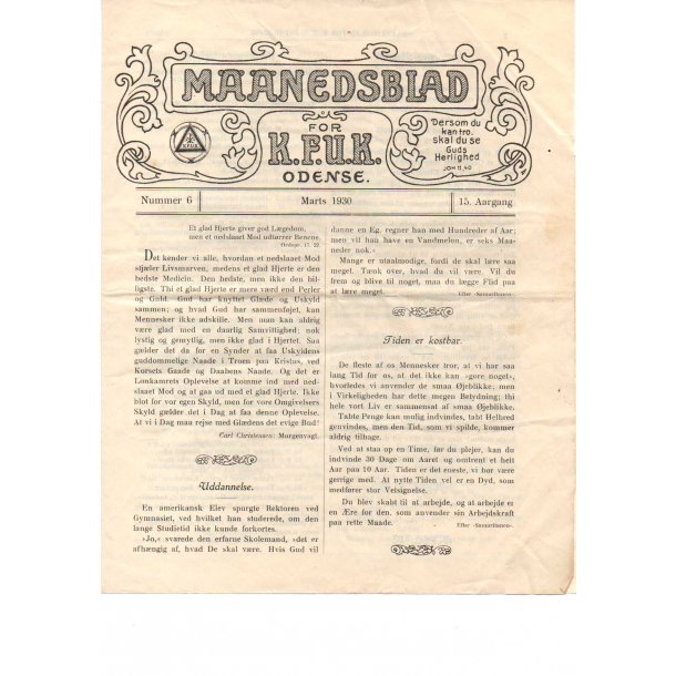 M&aring;nedsblad for K.F.U.M. Odense - Marts 1930
