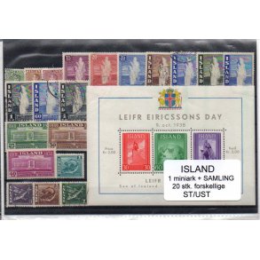 Island Samling - 1 Miniark - 20 forskellige Stemplet/Ustemplet