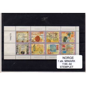 Norge - 1 stk. Miniark AFA 1185-92 - Stemplet