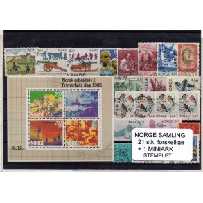 Norge Samling - 21 Stk. forskellige + 1 Miniark - Stemplet