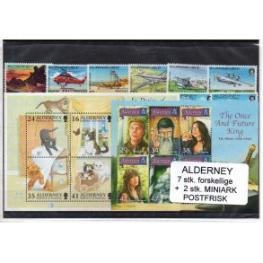 Alderney Samling - 7 Stk forskellige + 2 Stk. Miniark. Postfrisk