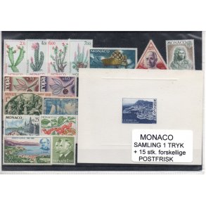 Monaco - Samling - 1 Tryk - 15 stk.forskellige Postfrisk