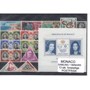 Monaco - Samling - 1 Stk. Miniark - 13 stk.forskellige Postfrisk