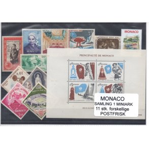 Monaco - Samling - 1 Stk. Miniark +11 stk.forskellige Postfrisk