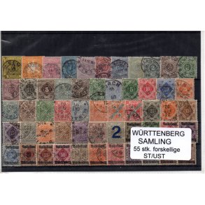 Württenberg Samling - 55 Stk. forskellige Stemplet/Ustemplet
