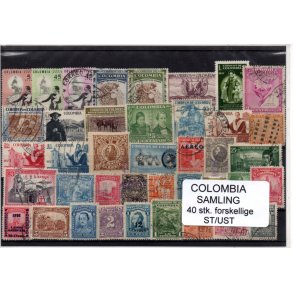 Colombia Samling - 40 Stk. forskellige Stemplet/Ustemplet