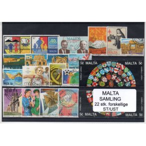Malta Samling - 22 Stk forskellige.- Stemplet/Ustemplet