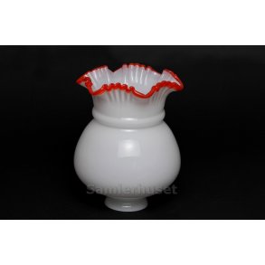 Lampeskærm - Hvid med Rød Kant - Højde 18,0 cm - Diameter 14,0 cm.