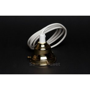 Lampeophng Nyt - Messing - Lille Fatning - Hvid Ledning 1,4 m. - Hjde 5,3 cm - Diameter 6,1 cm.