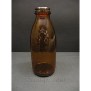 Mlkeflaske Brun - Lavet p Holmegrd Glasvrk fra 1959 - 1/2 L. 18,5x7,5 cm - Uden skr.